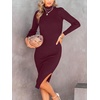 image:imageANRABESS Womens Fall Long Sleeve Mock Neck Bodycon Mini Sweater DressWine Red