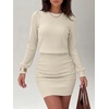 image:imageANRABESS Womens Lightweight Lantern Long Sleeve Fall Mini Sweater DressBeige