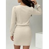 image:imageANRABESS Womens Lightweight Lantern Long Sleeve Fall Mini Sweater DressBeige