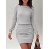 image:imageANRABESS Womens Lightweight Lantern Long Sleeve Fall Mini Sweater DressGrey