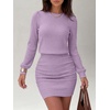 image:imageANRABESS Womens Lightweight Lantern Long Sleeve Fall Mini Sweater DressPurple