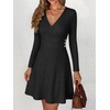 image:imageANRABESS Womens Long Sleeve V Neck Fall Short Sweater DressBlack