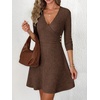 image:imageANRABESS Womens Long Sleeve V Neck Fall Short Sweater DressBrown