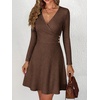 image:imageANRABESS Womens Long Sleeve V Neck Fall Short Sweater DressBrown