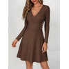 image:imageANRABESS Womens Long Sleeve V Neck Fall Short Sweater DressBrown