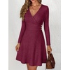 image:imageANRABESS Womens Long Sleeve V Neck Fall Short Sweater DressBurgundy