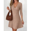 image:imageANRABESS Womens Long Sleeve V Neck Fall Short Sweater DressTan