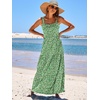 image:imageANRABESS Womens Summer Flowy Maxi Dress Square Neck Sundress with PocketsGreen White Point