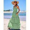 image:imageANRABESS Womens Summer Flowy Maxi Dress Square Neck Sundress with PocketsGreen White Point