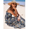 image:imageANRABESS Womens Summer Flowy Maxi Dress Square Neck Sundress with PocketsNavy Blue Orange Floral