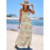 image:imageANRABESS Womens Summer Flowy Maxi Dress Square Neck Sundress with PocketsOrange Green Floral