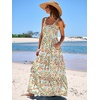 image:imageANRABESS Womens Summer Flowy Maxi Dress Square Neck Sundress with PocketsOrange Green Floral