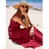 image:imageANRABESS Womens Summer Flowy Maxi Dress Square Neck Sundress with PocketsWine Red