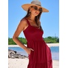 image:imageANRABESS Womens Summer Flowy Maxi Dress Square Neck Sundress with PocketsWine Red