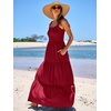 image:imageANRABESS Womens Summer Flowy Maxi Dress Square Neck Sundress with PocketsWine Red