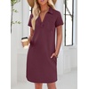 image:imageANRABESS Womens TShirt Mini Dress Summer Polo Neck Short Sleeve SundressBurgundy