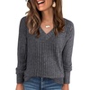 image:imageANRABESS Ribbed V Neck Long Sleeve Shirts for WomenDeep Grey