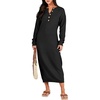 image:imageANRABESS Women Fall Long Sleeve Waffle Knit Midi Sweater DressBlack