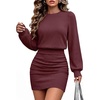image:imageANRABESS Womens Lightweight Lantern Long Sleeve Fall Mini Sweater DressWine Red