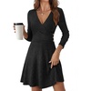 image:imageANRABESS Womens Long Sleeve V Neck Fall Short Sweater DressBlack