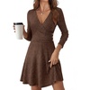 image:imageANRABESS Womens Long Sleeve V Neck Fall Short Sweater DressBrown