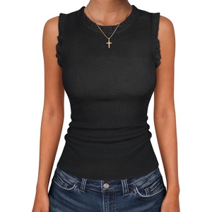 image:imageANRABESS Womens Ruffle Tank Tops for Women Fall Sleeveless Ribbed ShirtsBlack