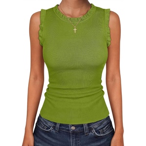 image:imageANRABESS Womens Ruffle Tank Tops for Women Fall Sleeveless Ribbed ShirtsGrass