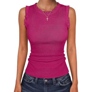 image:imageANRABESS Womens Ruffle Tank Tops for Women Fall Sleeveless Ribbed ShirtsHot Pink