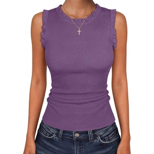 image:imageANRABESS Womens Ruffle Tank Tops for Women Fall Sleeveless Ribbed ShirtsViolet