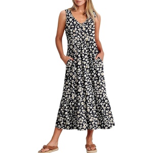 image:imageANRABESS Womens Sleeveless Summer Casual Maxi Dresses with PocketsBlack With Floral White