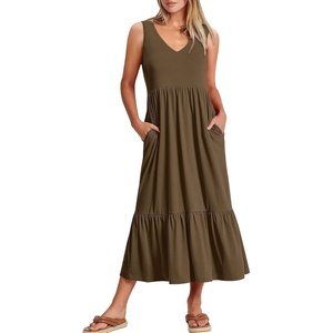 image:imageANRABESS Womens Sleeveless Summer Casual Maxi Dresses with PocketsCoffee