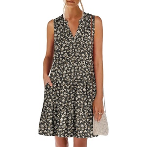 image:imageANRABESS Womens Summer Mini Dress Casual Sleeveless Sundress with PocketsBlack White Floral
