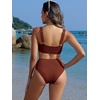 image:imageANRABESS Womens High Waisted Bikini Sets Square Neck Two Piece SwimsuitsRed Brown