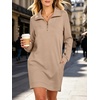 image:imageANRABESS Womens Long Sleeve Half Zip Mini DressAlmond