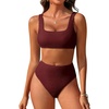 image:imageANRABESS Womens High Waisted Bikini Sets Square Neck Two Piece SwimsuitsWine Red