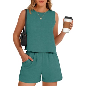 image:imageANRABESS 2 Piece Sets for Women Summer Tank Top Matching Lounge Shorts SetLake