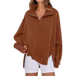 image:imageANRABESS Sweatshirt for Women Oversized Casual Fall Henley Pullover TopBrown