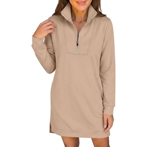 image:imageANRABESS Womens Long Sleeve Half Zip Mini DressAlmond