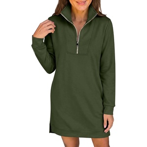 image:imageANRABESS Womens Long Sleeve Half Zip Mini DressArmy Green