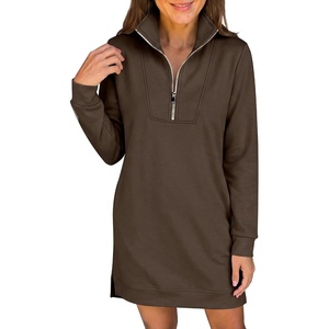 image:imageANRABESS Womens Long Sleeve Half Zip Mini DressBrown