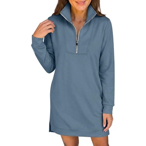 image:imageANRABESS Womens Long Sleeve Half Zip Mini DressGrey Blue