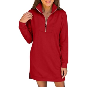 image:imageANRABESS Womens Long Sleeve Half Zip Mini DressRed