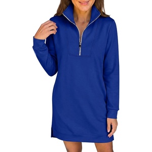 image:imageANRABESS Womens Long Sleeve Half Zip Mini DressRoyal Blue