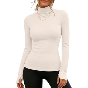 image:imageANRABESS Womens Long Sleeve Turtleneck Thermal Tops Fall UndershirtsBeige