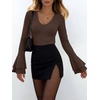 image:imageANRABESS Long Sleeve Shirts for Women V Neck Ribbed Knit TopCoffee