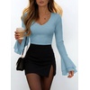 image:imageANRABESS Long Sleeve Shirts for Women V Neck Ribbed Knit TopGrey Blue