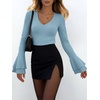 image:imageANRABESS Long Sleeve Shirts for Women V Neck Ribbed Knit TopGrey Blue