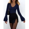 image:imageANRABESS Long Sleeve Shirts for Women V Neck Ribbed Knit TopNavy Blue