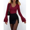 image:imageANRABESS Long Sleeve Shirts for Women V Neck Ribbed Knit TopWine Red