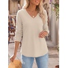image:imageANRABESS Long Sleeve Shirts for Women V Neck Waffle Knit TopsBeige